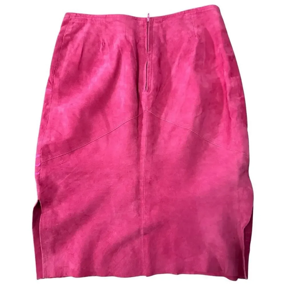 Stella Forest Size 40 8 M Pink Goat Skin Suede Embroidered Pencil Straight Skirt